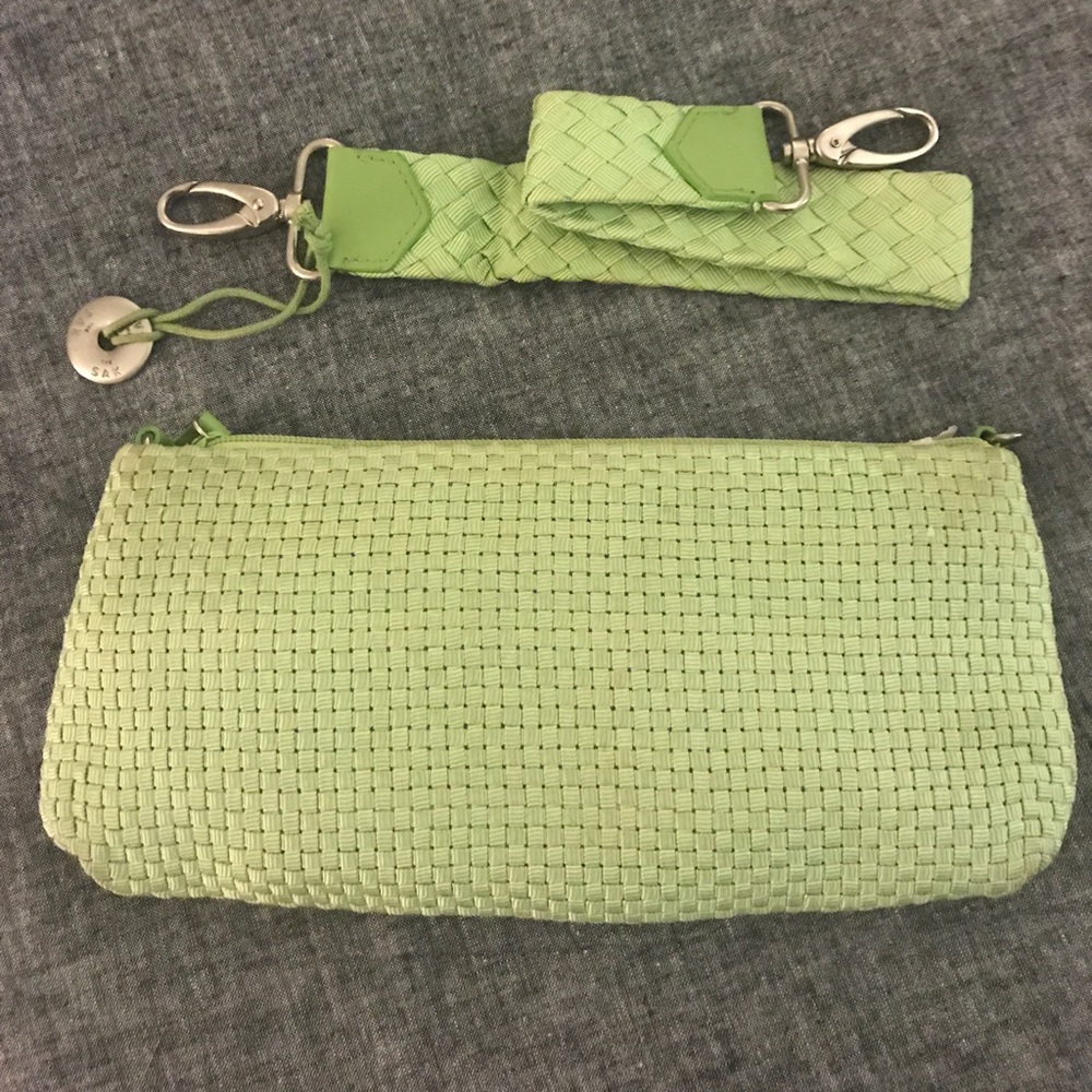 The Sak Green Woven Clutch & Wristlet